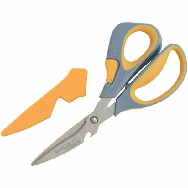 Acme United TITANIUM BONDED WORKBENCH SHEARS, 8in LONG, 3in CUT LENGTH, GRAY/YELLOW OFFSET HANDLE ACM16512